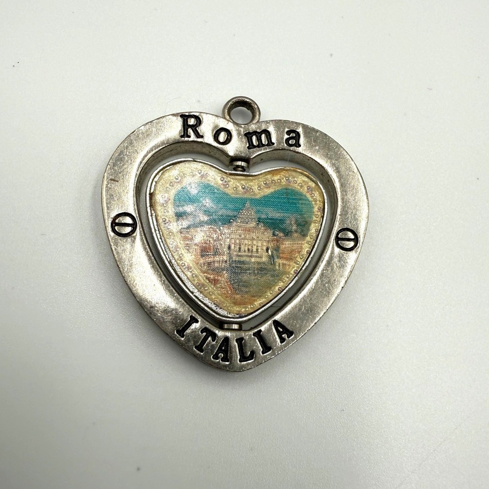 Vintage Roma Italia Heart Spinner Pendant Souvenir Charm